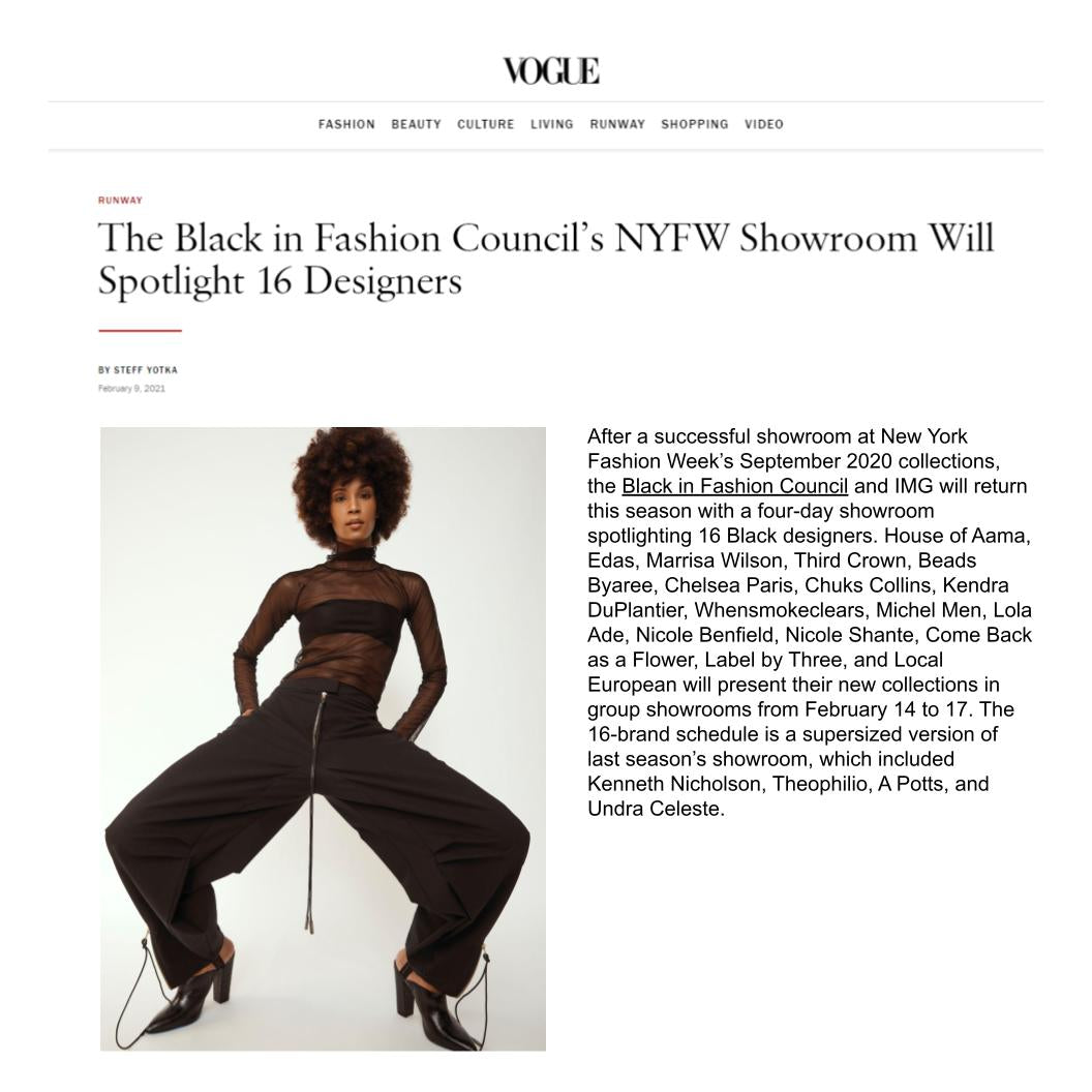 VOGUE: The Black in Fashion Council’s NYFW Showroom Will Spotlight 16 Designers